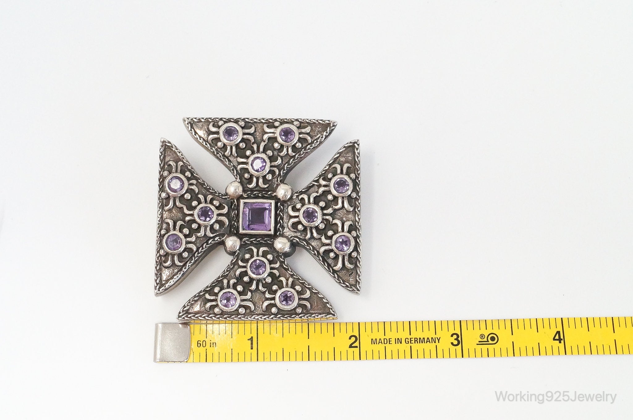 Large Vintage Designer Barse 2000 Amethyst Cross Sterling Silver Pendant | Jewelry > Necklaces > Pendants | Wiccan Center
