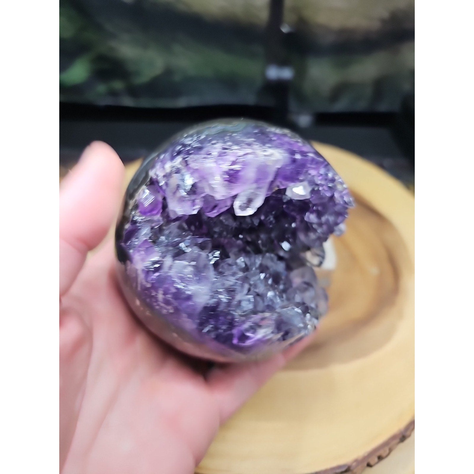 1.92LB Natural Purple Crystal Cave Quartz Open Crystal Ball Spiritual Healing | Geodes & Clusters | Wiccan Center