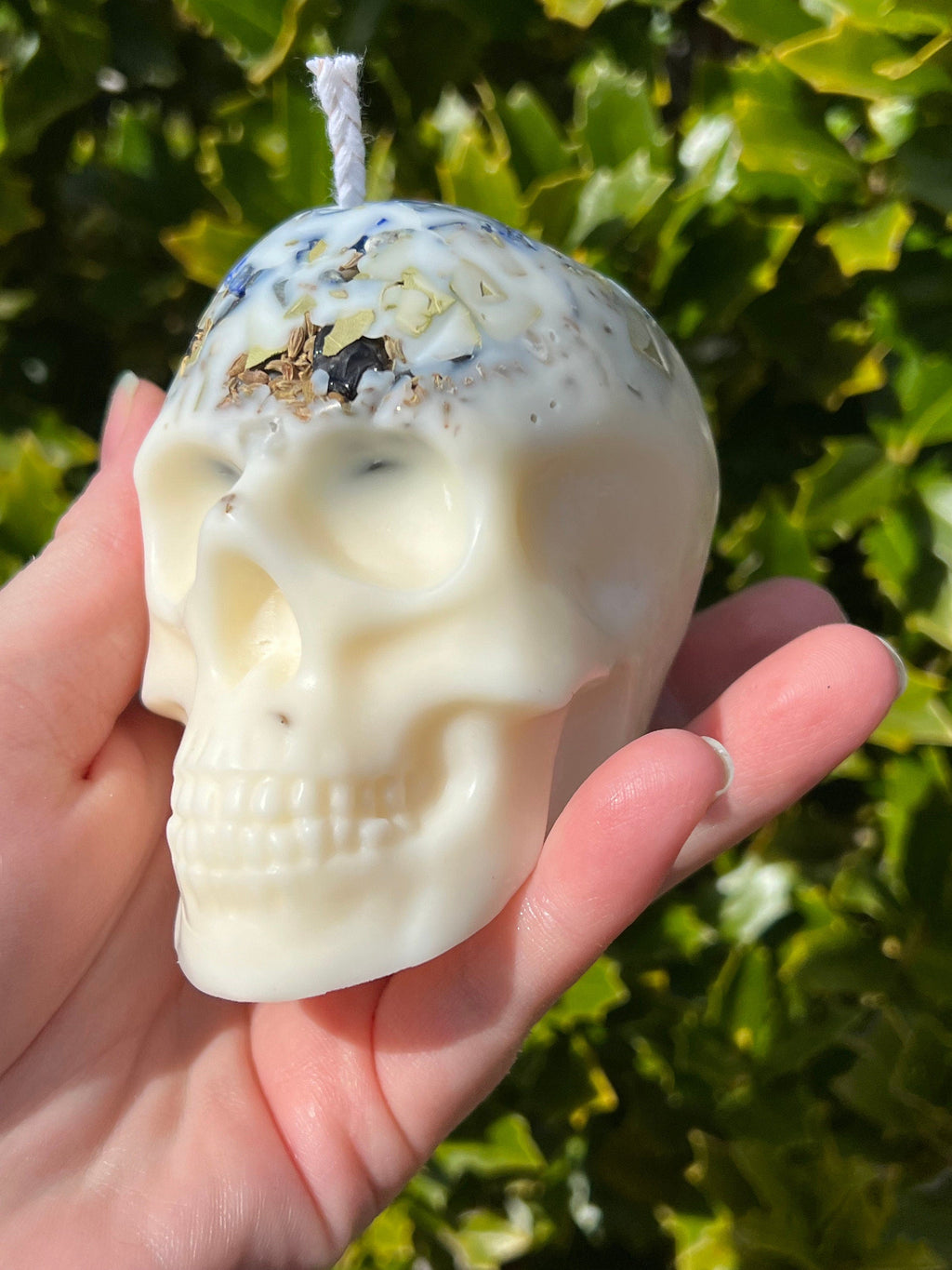 Witches Shield of Protection Herbal Intention Large Skull Crystal Candle | Ritual Altar Tool Stone Spell Scented Soy Gift Dragons Blood | | Wiccan Center