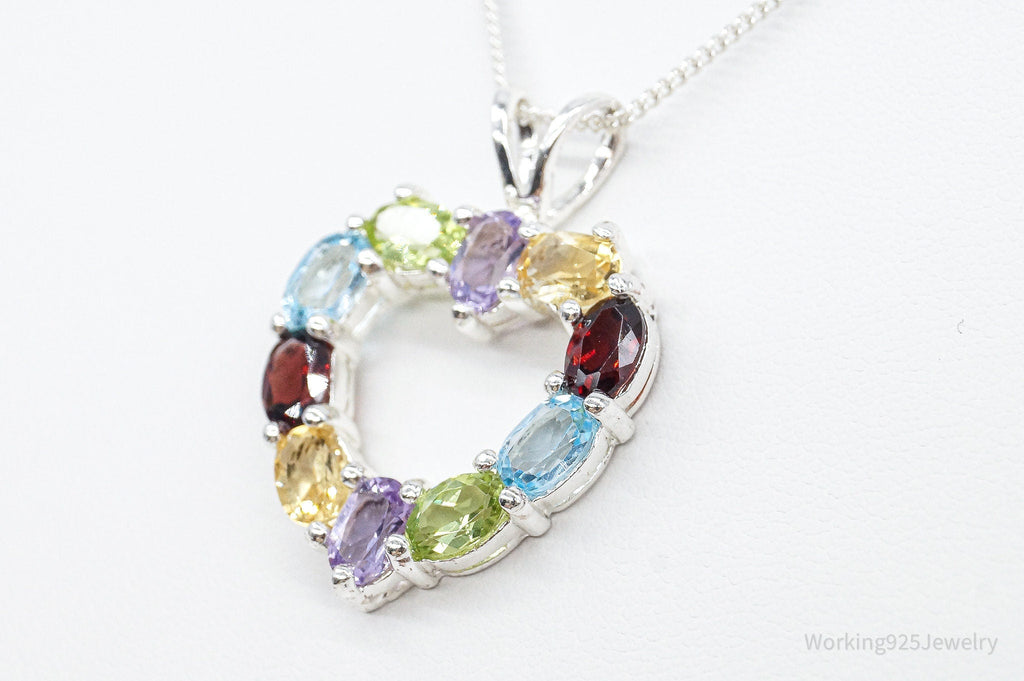 Multi Gemstone Large Heart Sterling Silver Necklace | Jewelry > Necklaces > Pendants | Wiccan Center
