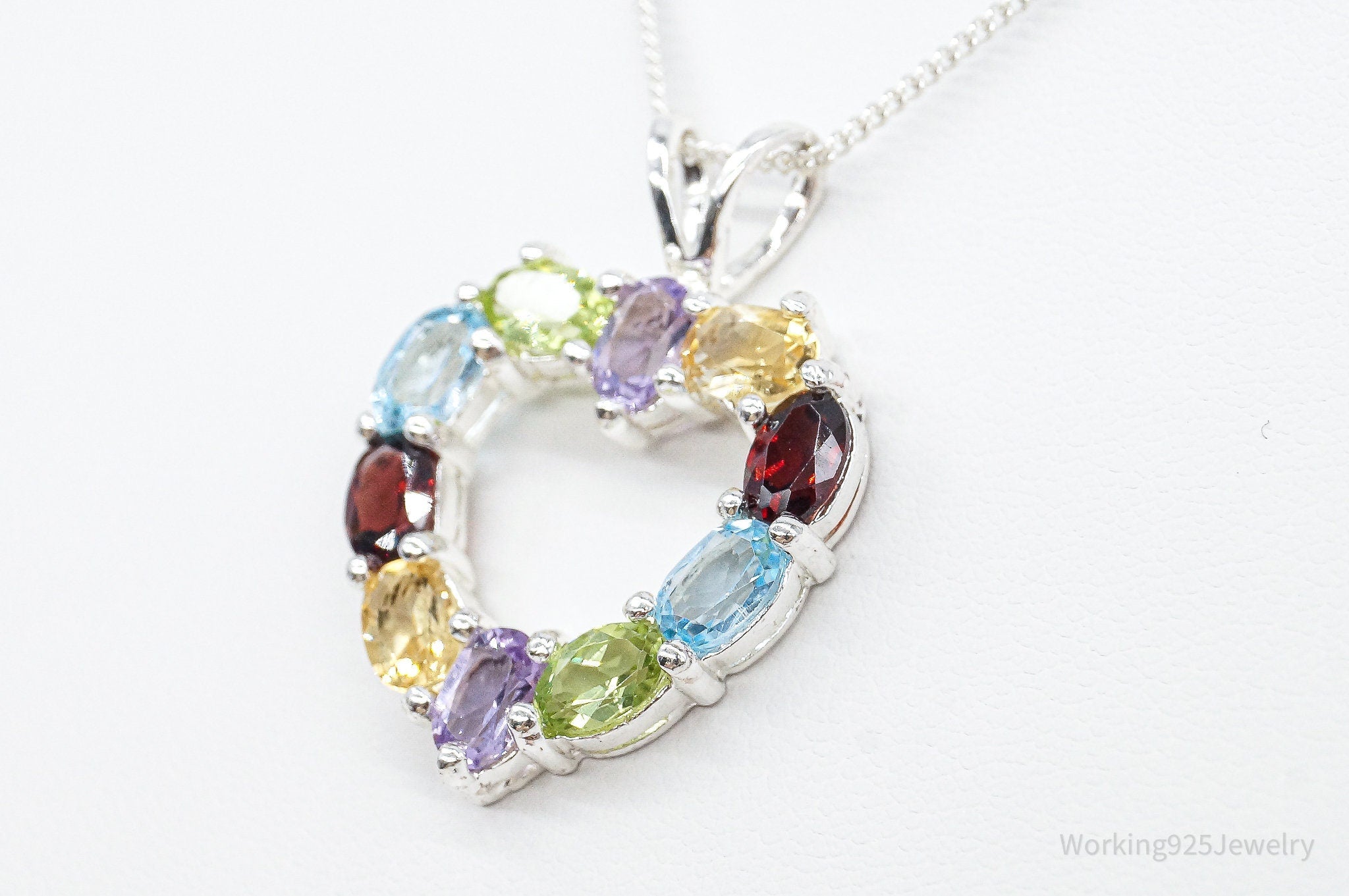 Multi Gemstone Large Heart Sterling Silver Necklace | Jewelry > Necklaces > Pendants | Wiccan Center
