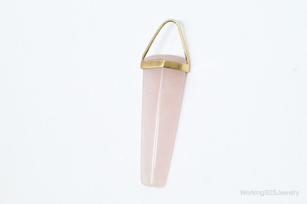 Large Vintage Rose Quartz Gold Wash Sterling Silver Necklace Pendant | Jewelry > Necklaces > Pendants | Wiccan Center