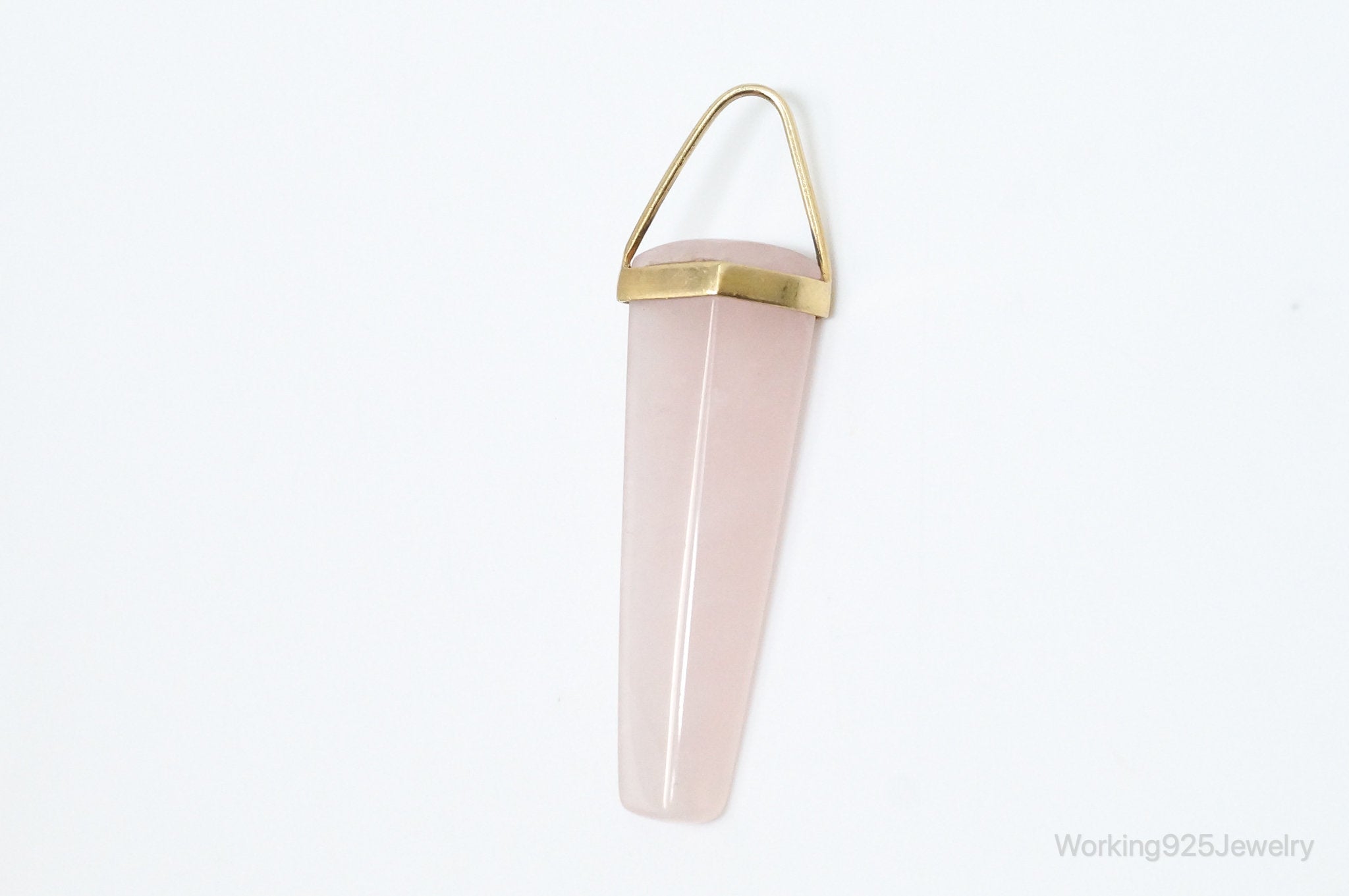 Large Vintage Rose Quartz Gold Wash Sterling Silver Necklace Pendant | Jewelry > Necklaces > Pendants | Wiccan Center