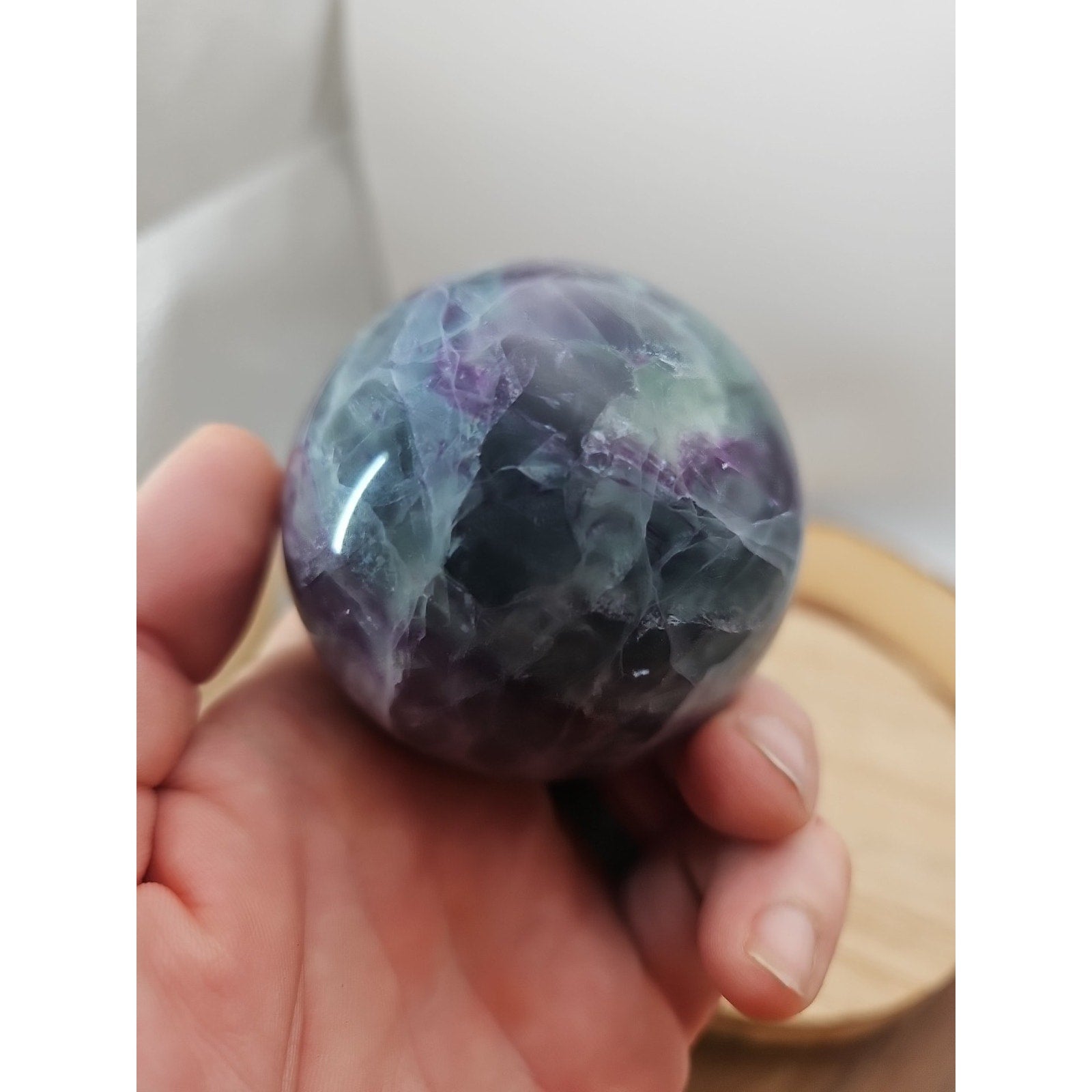 1.09lb Natural Rainbow Fluorite Quartz Crystal Sphere Ball Polished | Crystal Spheres & Eggs | Wiccan Center