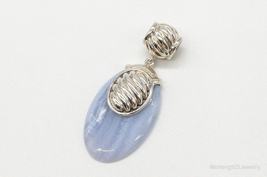 Large Vintage Blue Lace Agate Sterling Silver Pendant | Jewelry > Necklaces > Pendants | Wiccan Center