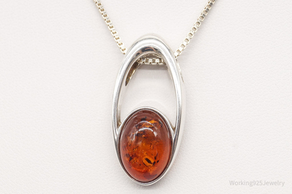 Vintage Amber Modernist Sterling Silver Chain Necklace | Jewelry > Necklaces > Pendants | Wiccan Center