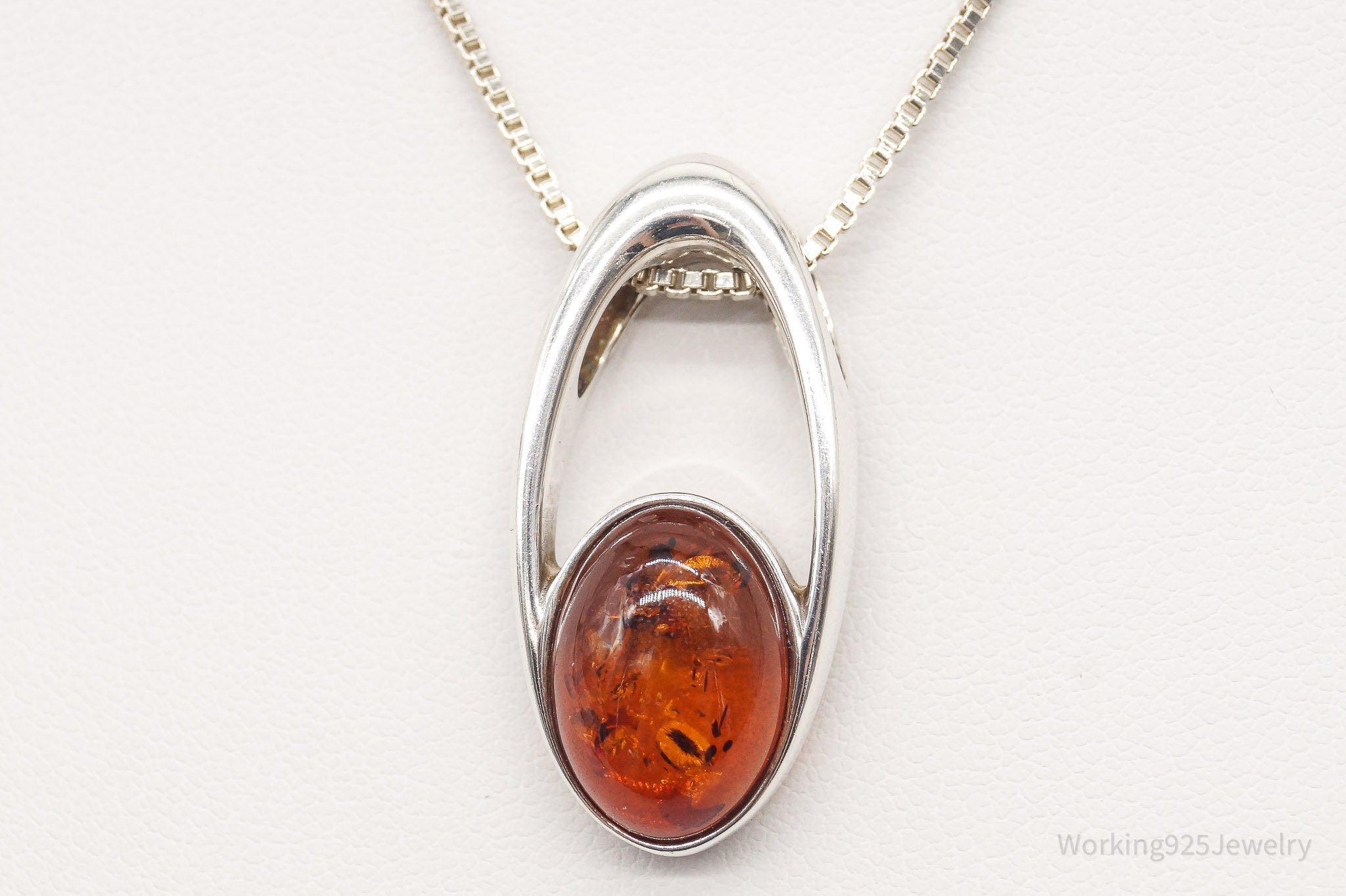Vintage Amber Modernist Sterling Silver Chain Necklace | Jewelry > Necklaces > Pendants | Wiccan Center