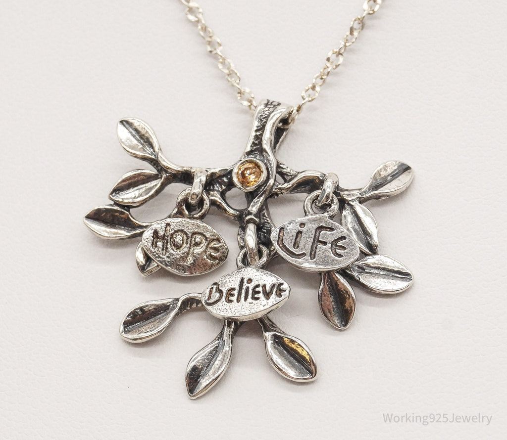 Vintage Shablool Didae Orange CZ Hope Believe Life Tree Sterling Silver Necklace | Jewelry > Necklaces > Pendants | Wiccan Center