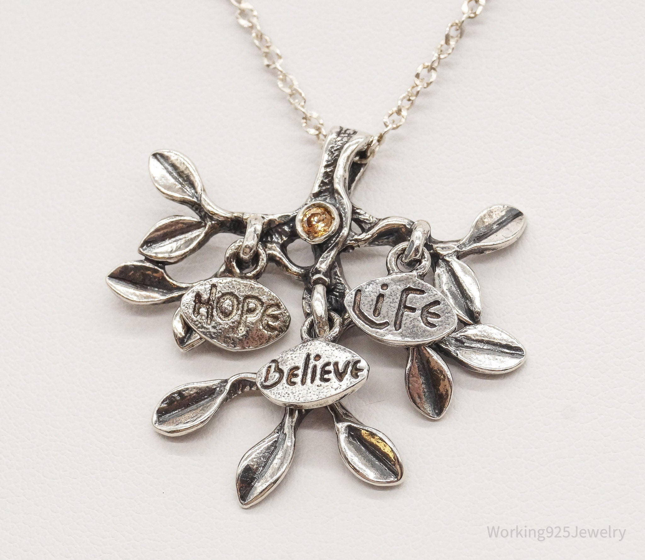 Vintage Shablool Didae Orange CZ Hope Believe Life Tree Sterling Silver Necklace | Jewelry > Necklaces > Pendants | Wiccan Center