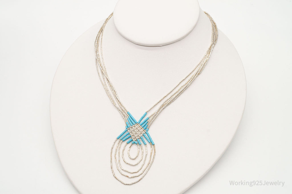 Vintage Native American Blue Turquoise Bead Sterling Silver Necklace | Jewelry > Necklaces | Wiccan Center