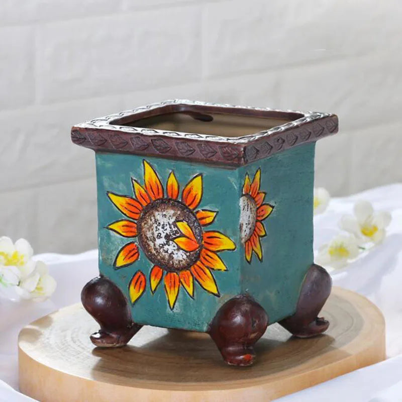 Korean-Style Hand-Painted Floral Ceramic Pot – Succulent & Bonsai Planter | Planter | Wiccan Center