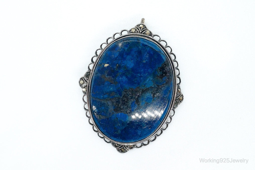 Large Antique Lapis Lazuli Marcasite Sterling Silver Pendant | Jewelry > Necklaces > Pendants | Wiccan Center