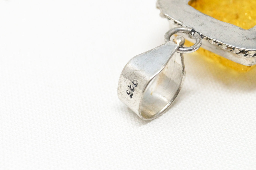 Large Vintage Amber Modernist Sterling Silver Necklace Pendant | Jewelry > Necklaces > Pendants | Wiccan Center