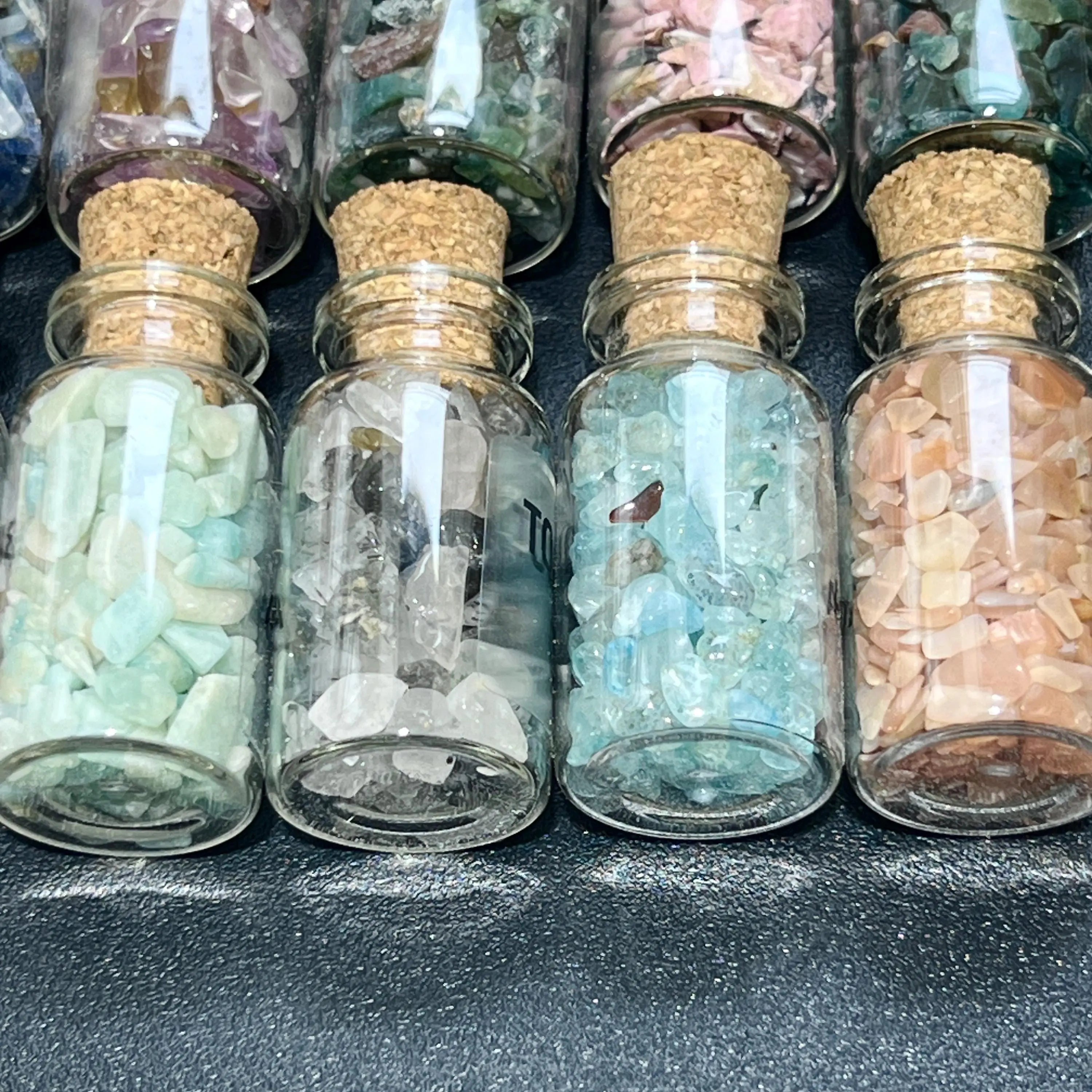 Gemstone Bottle Collection - 15-Piece Natural Rough Crystal Chips Gift Set Box Flat | Home & Living > Home Decor > Home Accents > Rocks & Geodes | Wiccan Center