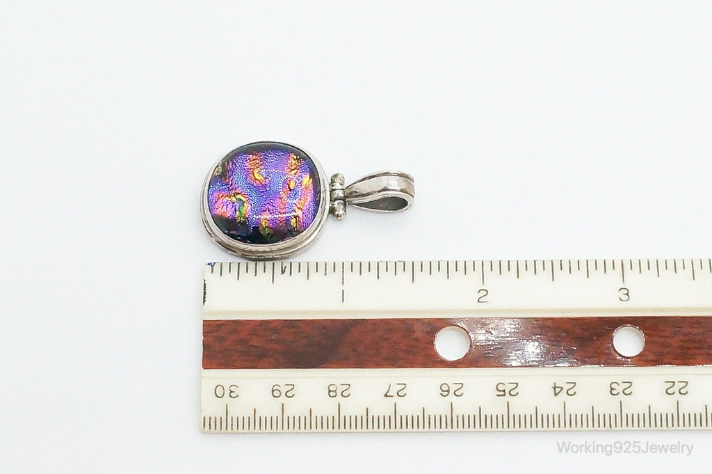 Vintage Large Dichroic Glass Sterling Silver Necklace Pendant | Jewelry > Necklaces > Pendants | Wiccan Center