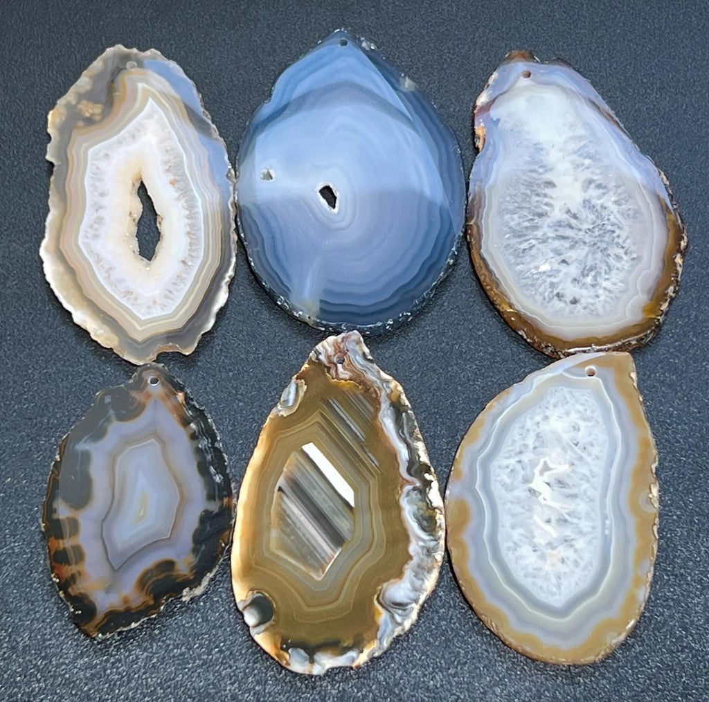 Natural Gray Brown Drilled Agate Slice (2mm Hole)(Non-Plated Edges) Gemstone Decor Craft Supplies | Craft Supplies & Tools > Raw Materials > Stones & Rocks > Minerals | Wiccan Center