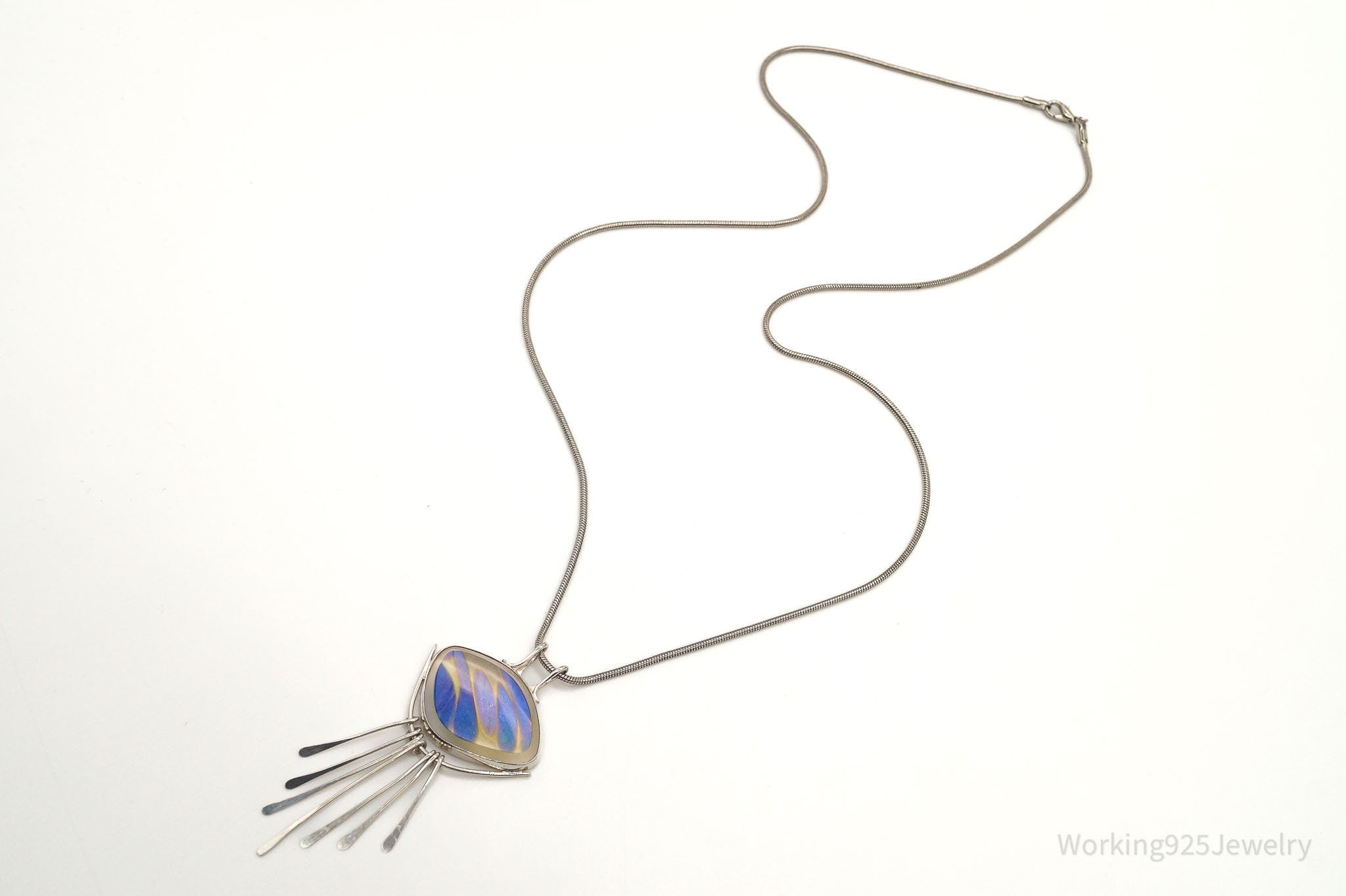Vintage Large Glass Modernist Silver Necklace | Jewelry > Necklaces > Pendants | Wiccan Center