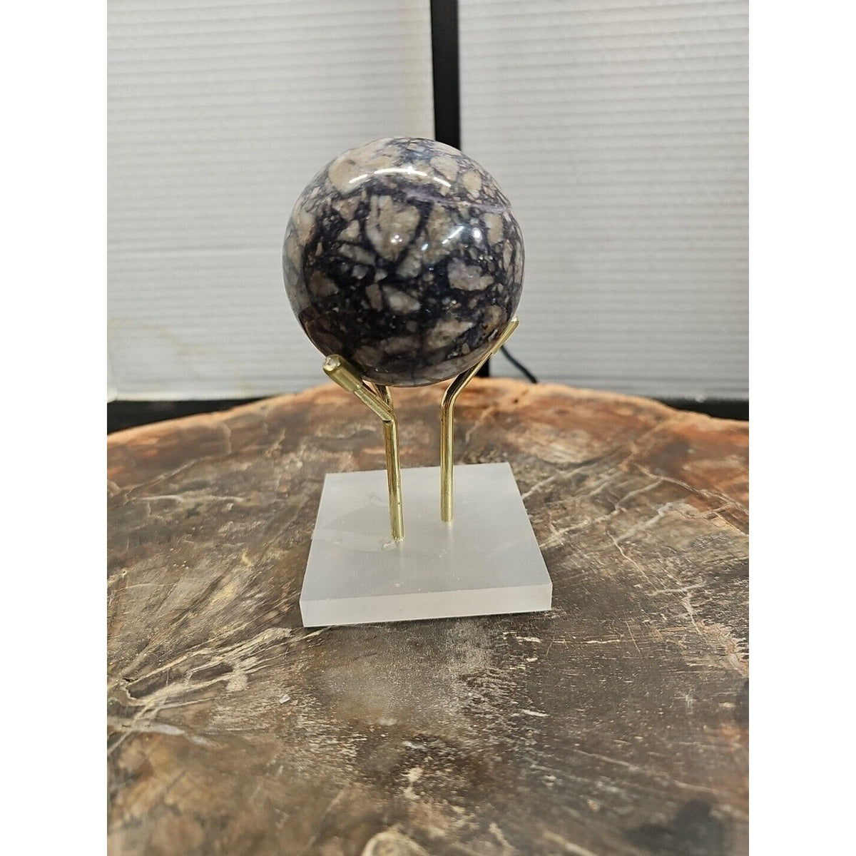60mm Natural Phantom Chevron Amethyst Quartz Crystal Sphere W/Stand