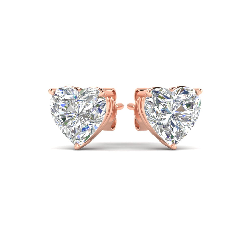3 Prong Heart Shaped Diamond Solitaire Stud Earring in Basket Setting