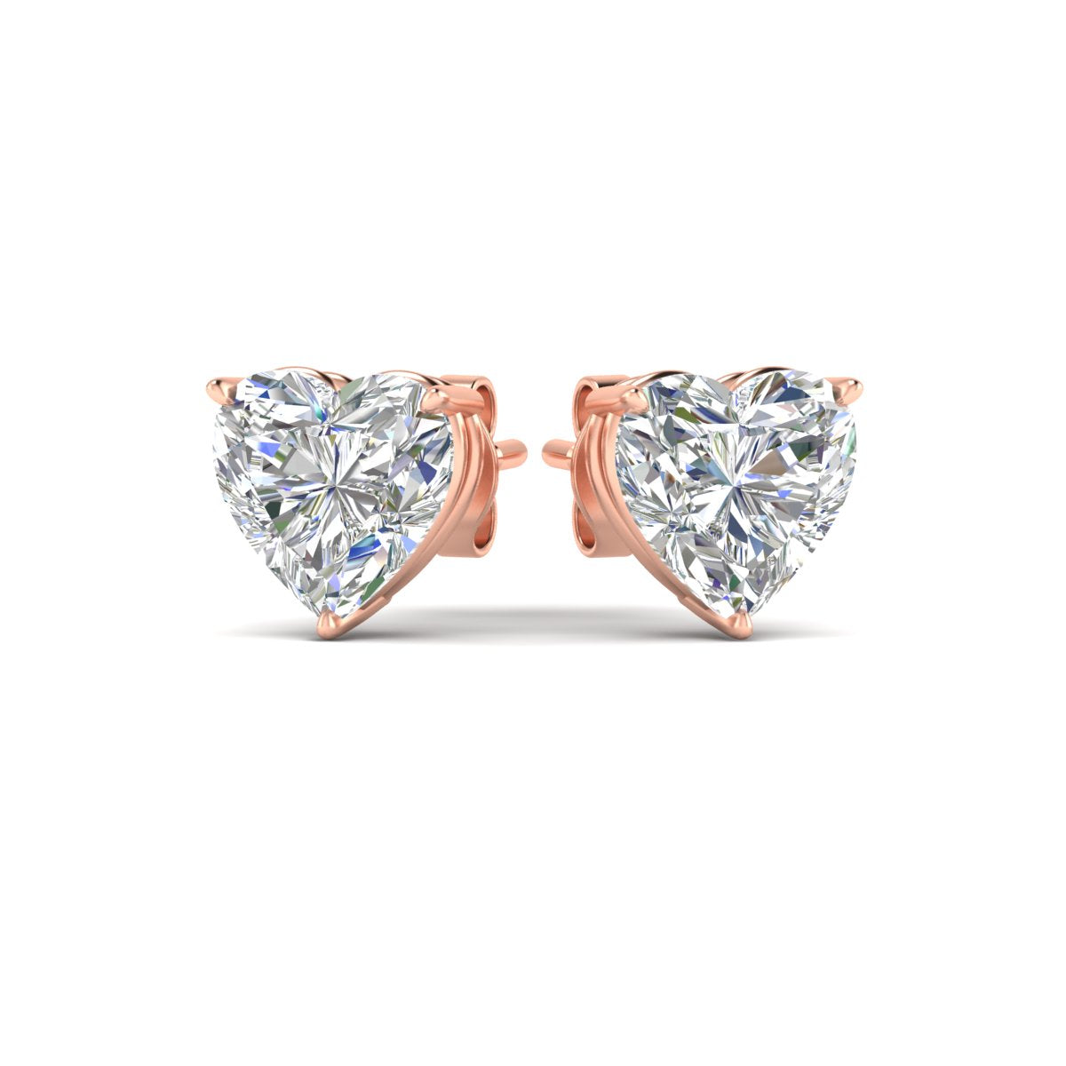 3 Prong Heart Shaped Diamond Solitaire Stud Earring in Basket Setting