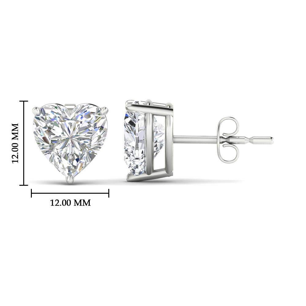 3 Prong Heart Shaped Diamond Solitaire Stud Earring in Basket Setting