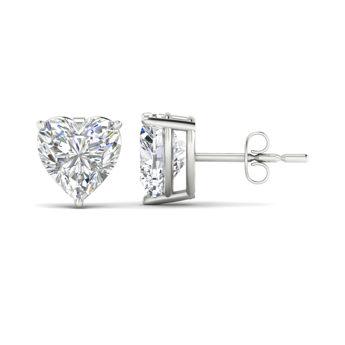 3 Prong Heart Shaped Diamond Solitaire Stud Earring in Basket Setting