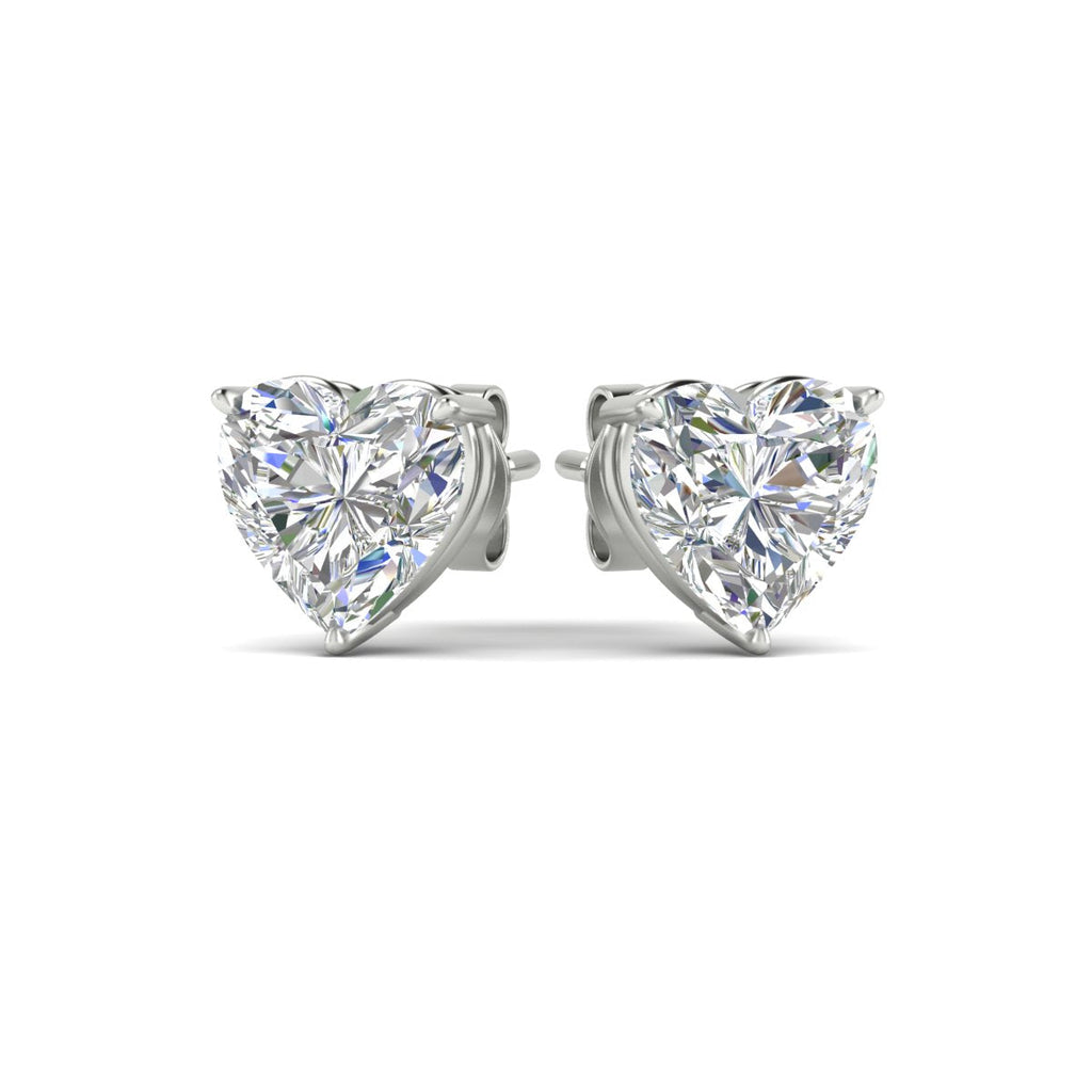 3 Prong Heart Shaped Diamond Solitaire Stud Earring in Basket Setting