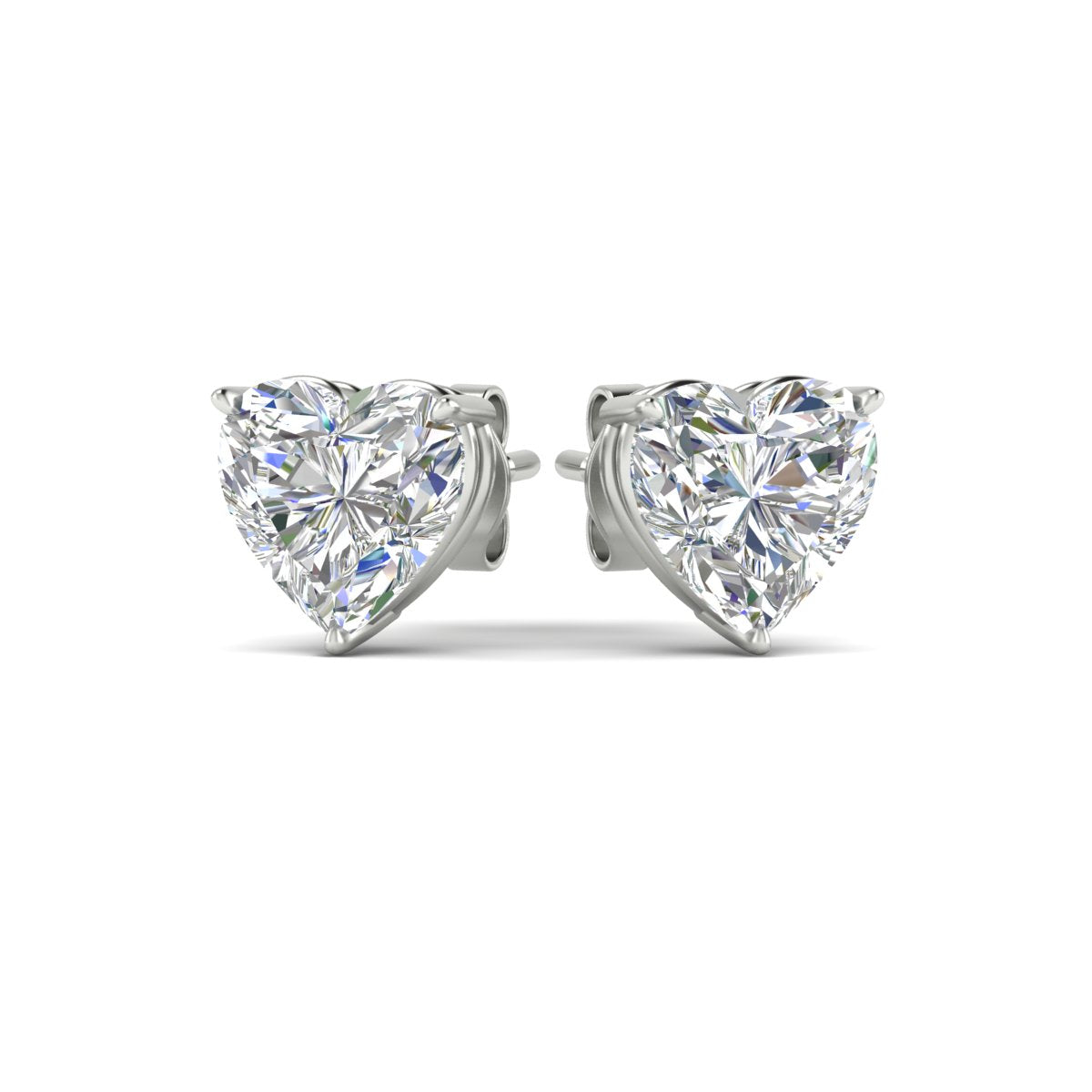 3 Prong Heart Shaped Diamond Solitaire Stud Earring in Basket Setting