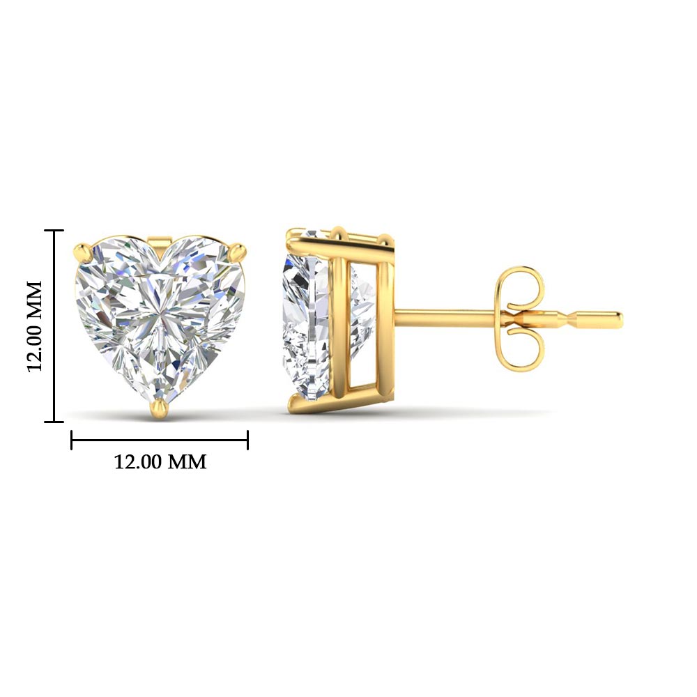 3 Prong Heart Shaped Diamond Solitaire Stud Earring in Basket Setting