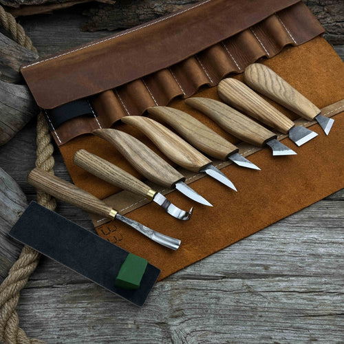 9-Piece Spoon Carving Tool Set with Sharpening Board | Tool Sets | Wiccan Center