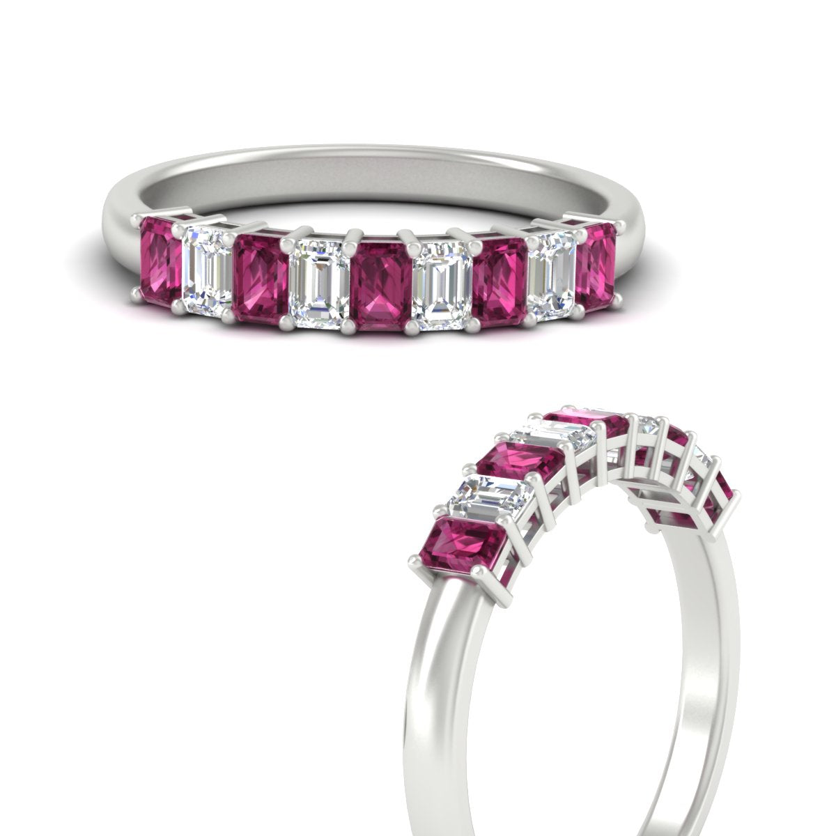 1 Carat Nine Stone Emerald Cut Wedding Band