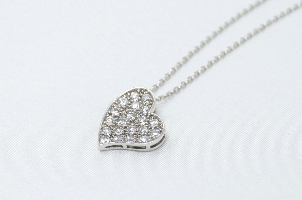 Vintage Simulated Diamond Accented Sweetheart Heart Sterling Silver Necklace 18" | Jewelry > Necklaces > Pendants | Wiccan Center