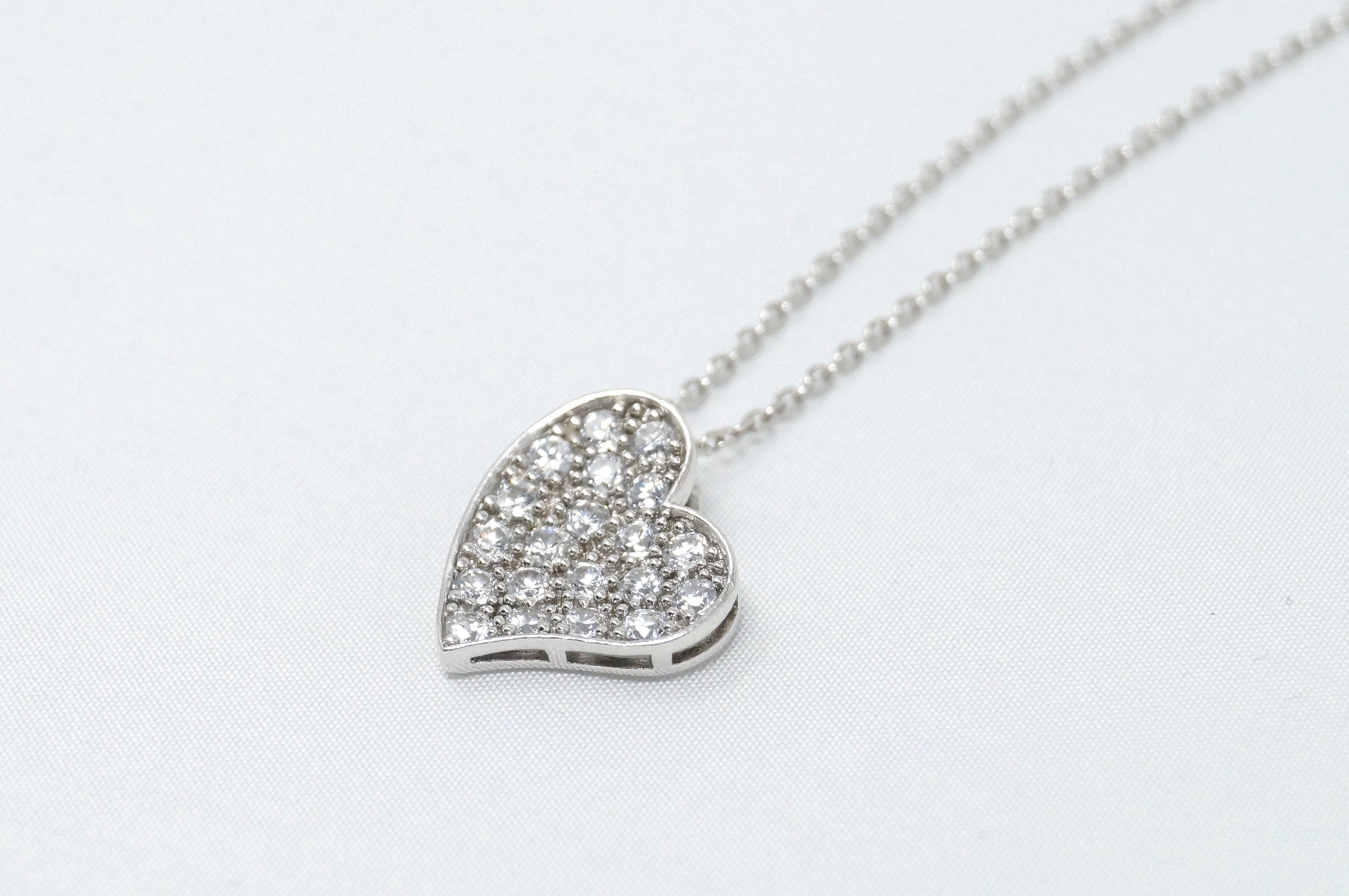 Vintage Simulated Diamond Accented Sweetheart Heart Sterling Silver Necklace 18" | Jewelry > Necklaces > Pendants | Wiccan Center