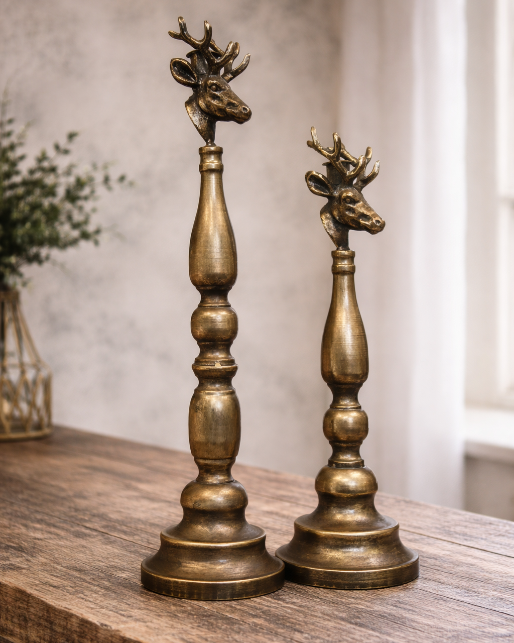 Antique Brass Deer Head Candle Holder | | Wiccan Center