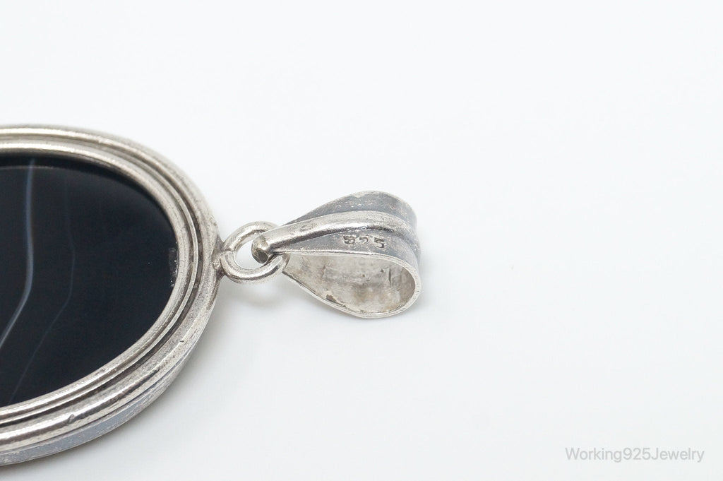 Vintage Large Black Lace Agate Sterling Silver Pendant | Jewelry > Necklaces > Pendants | Wiccan Center