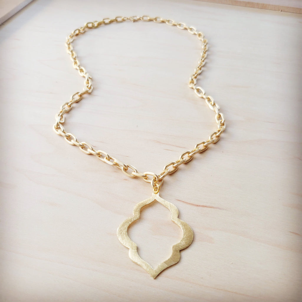 **Moroccan Oasis Matte Gold Pendant Necklace 257li