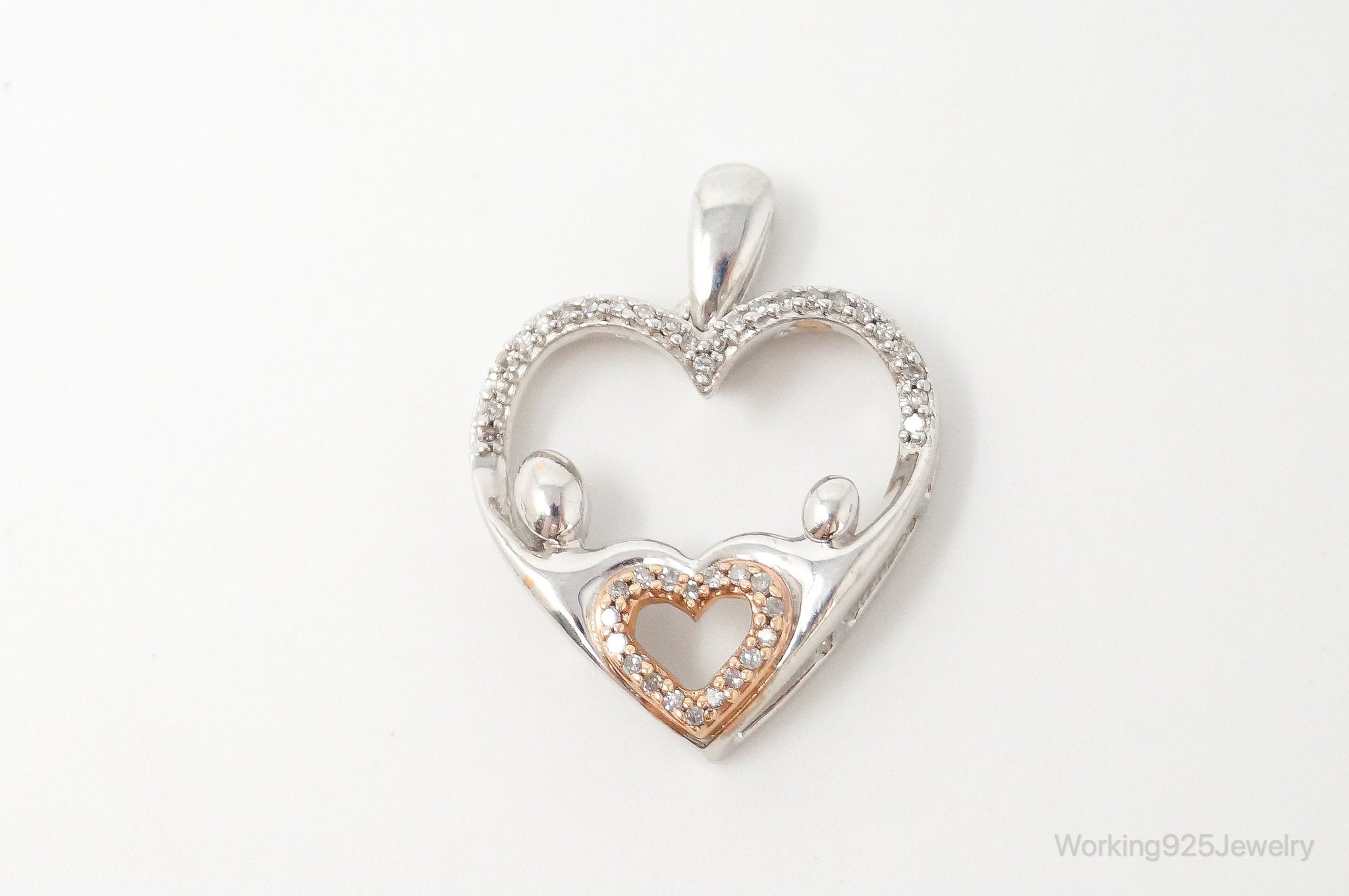 Cubic Zirconia Rose Gold Vermeil Sterling Silver Heart Necklace Pendant | Jewelry > Necklaces > Pendants | Wiccan Center