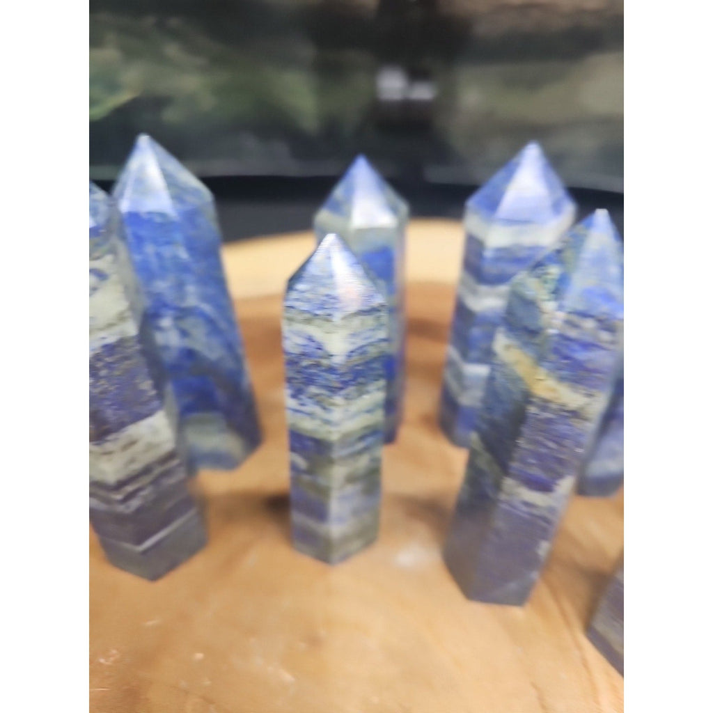 Blue Lapis Lazuli & Pyrite Crystal Tower — Rare Generator Point from Brazil | CrystalCloud Company | Crystal Points & Towers | Wiccan Center