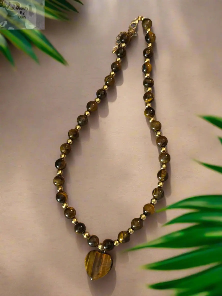 Tiger’s Eye Heart Beaded Necklace
