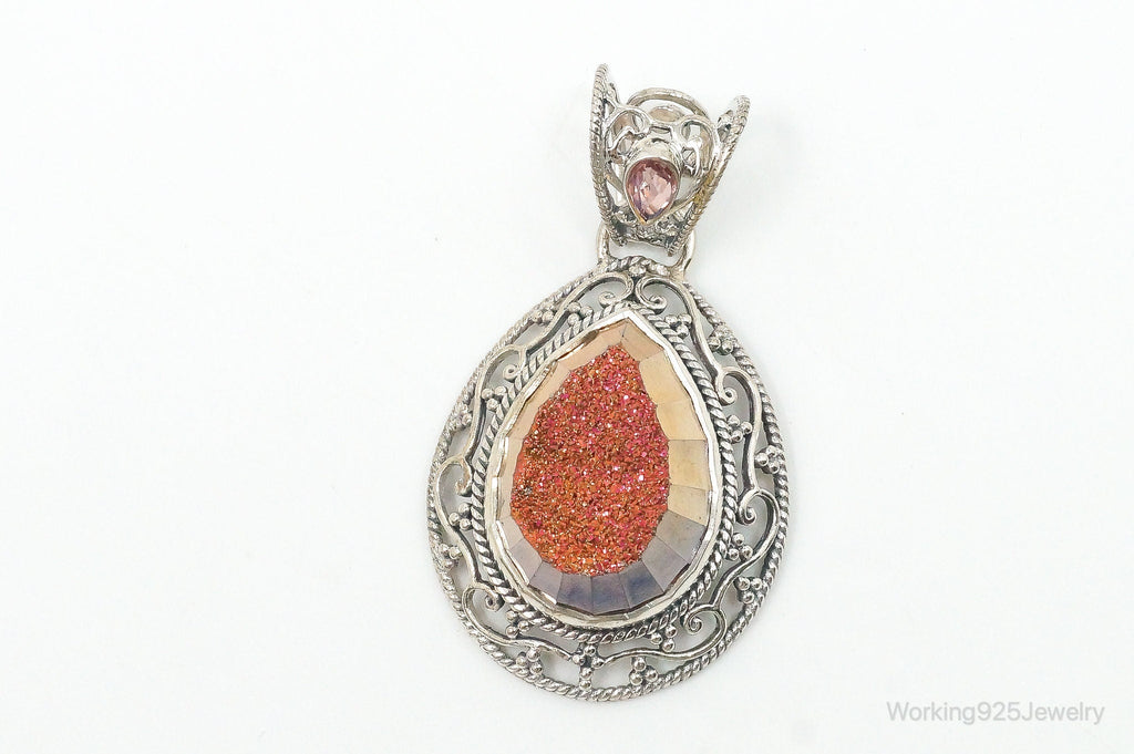 SAJEN Large Druzy Quartz Mystic Topaz Sterling Silver Necklace Pendant | Jewelry > Necklaces > Pendants | Wiccan Center