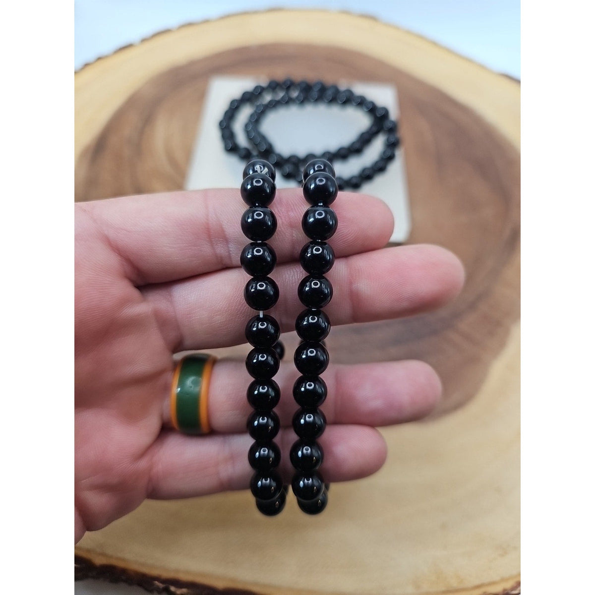 Black Quartz Crystal Bracelet — 8mm Handmade Stretch Bracelet