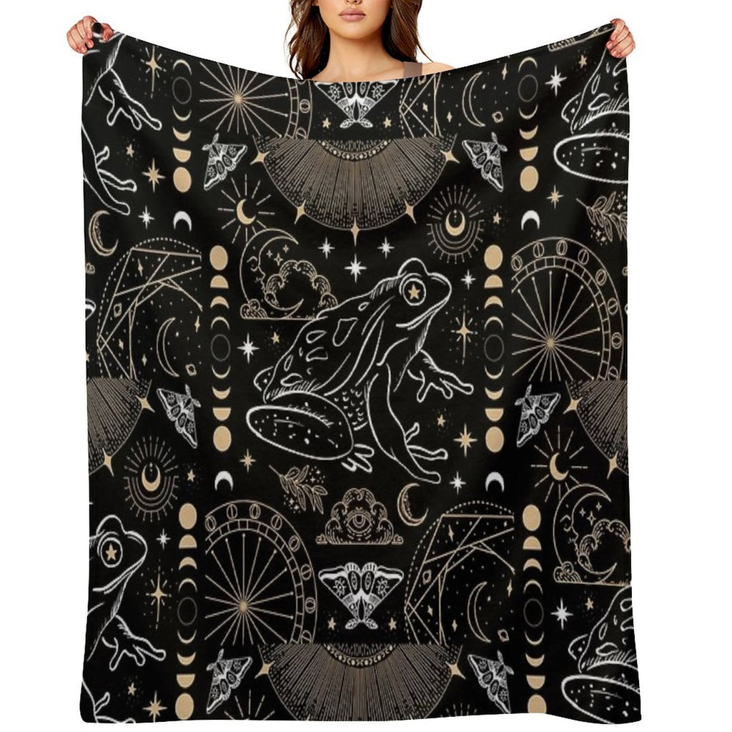 Dark Academia Gothic Frog Grunge Moon Phases Magic, Fairycore Occult Goth Fantasy Plush Throw Blanket