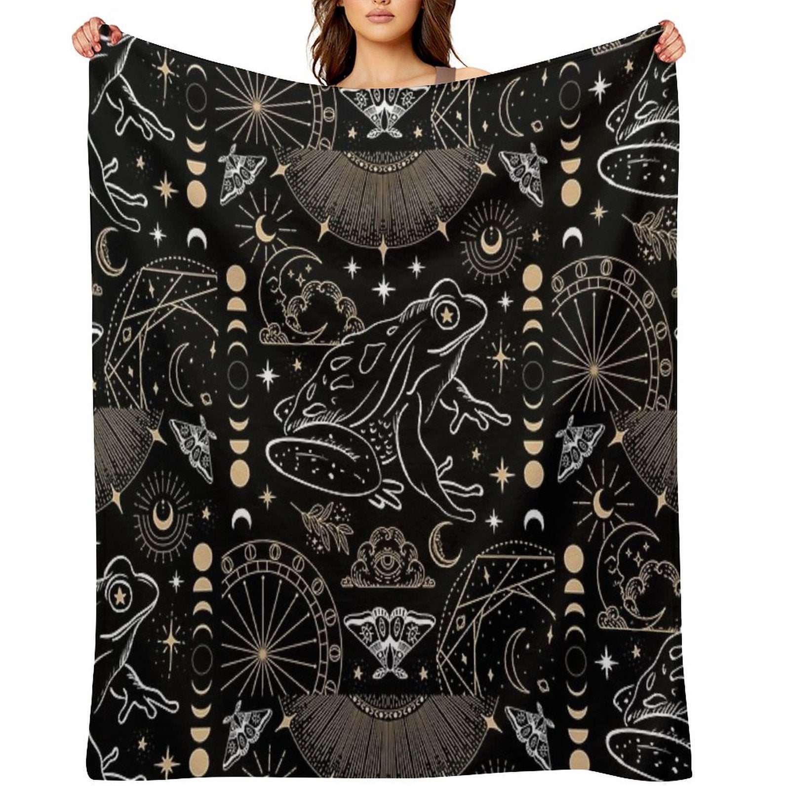 Dark Academia Gothic Frog Grunge Moon Phases Magic, Fairycore Occult Goth Fantasy Plush Throw Blanket