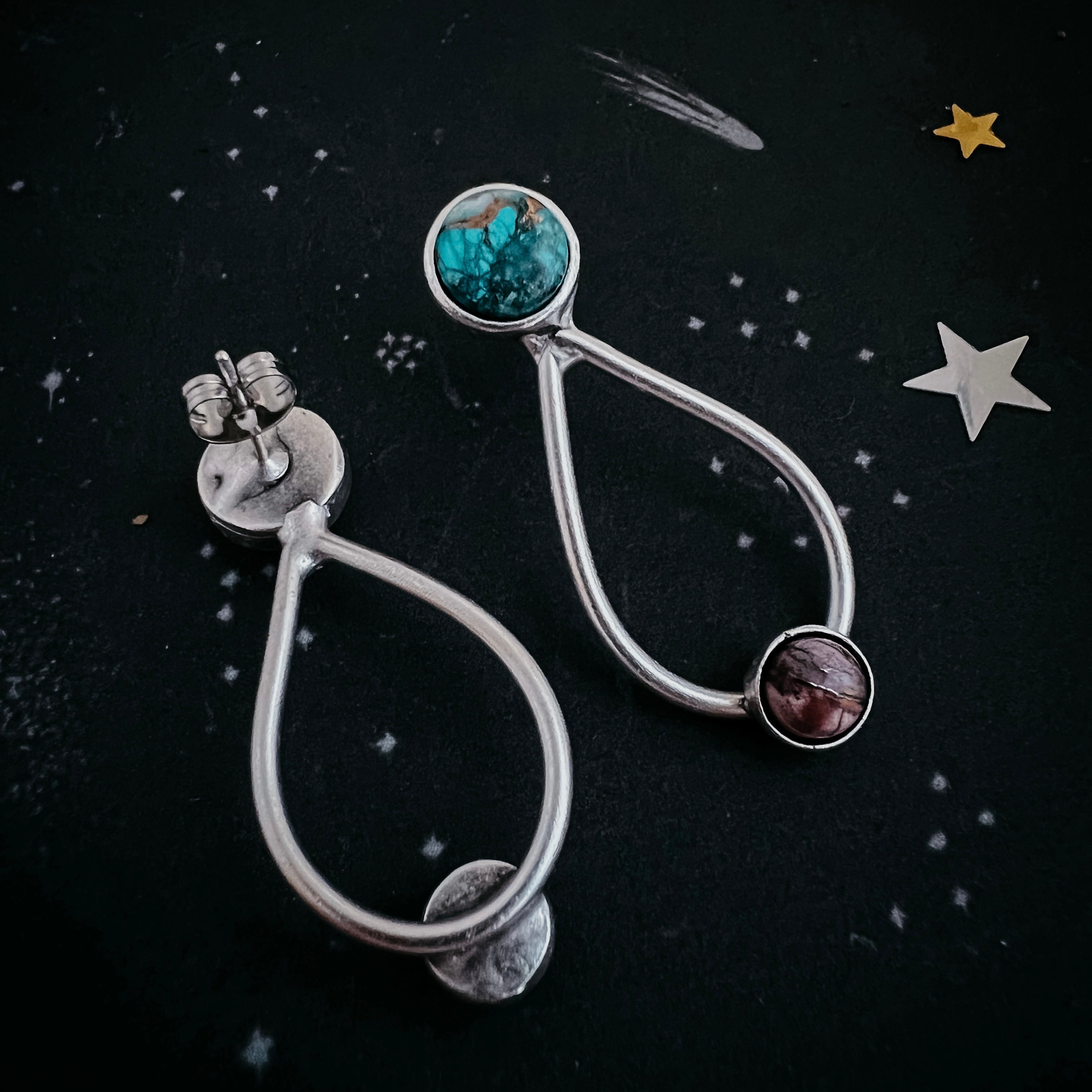 Journey to Mars Earrings - Copper Chrysocolla Earth and Red Jasper Mars | Earrings | Wiccan Center