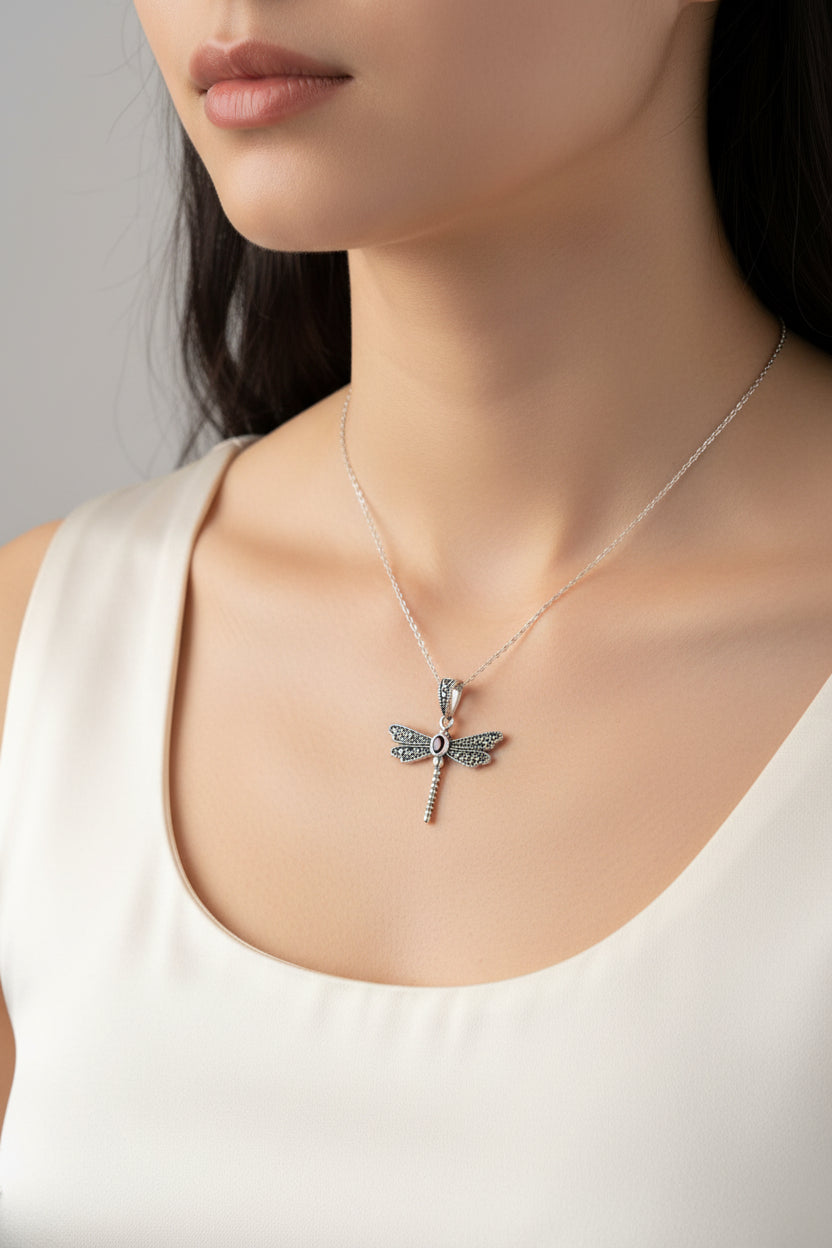 Hope Marcasite Dragonfly Necklace in Sterling Silver | Pendant | Wiccan Center
