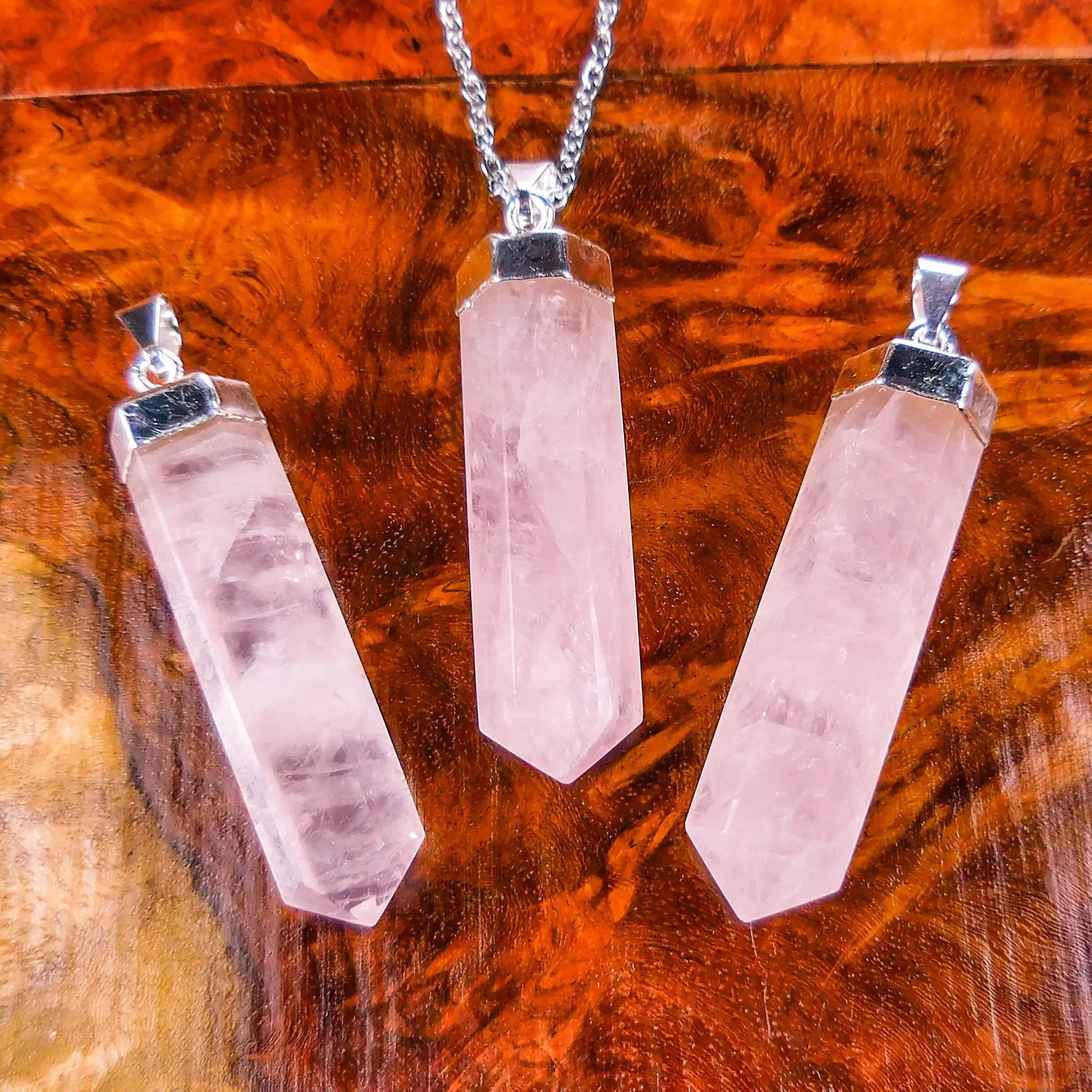 Pink Rose Quartz Crystal Point Pendant (Silver Plated) Faceted Gemstone Jewelry Necklace Supply | Jewelry > Necklaces > Crystal Necklaces | Wiccan Center