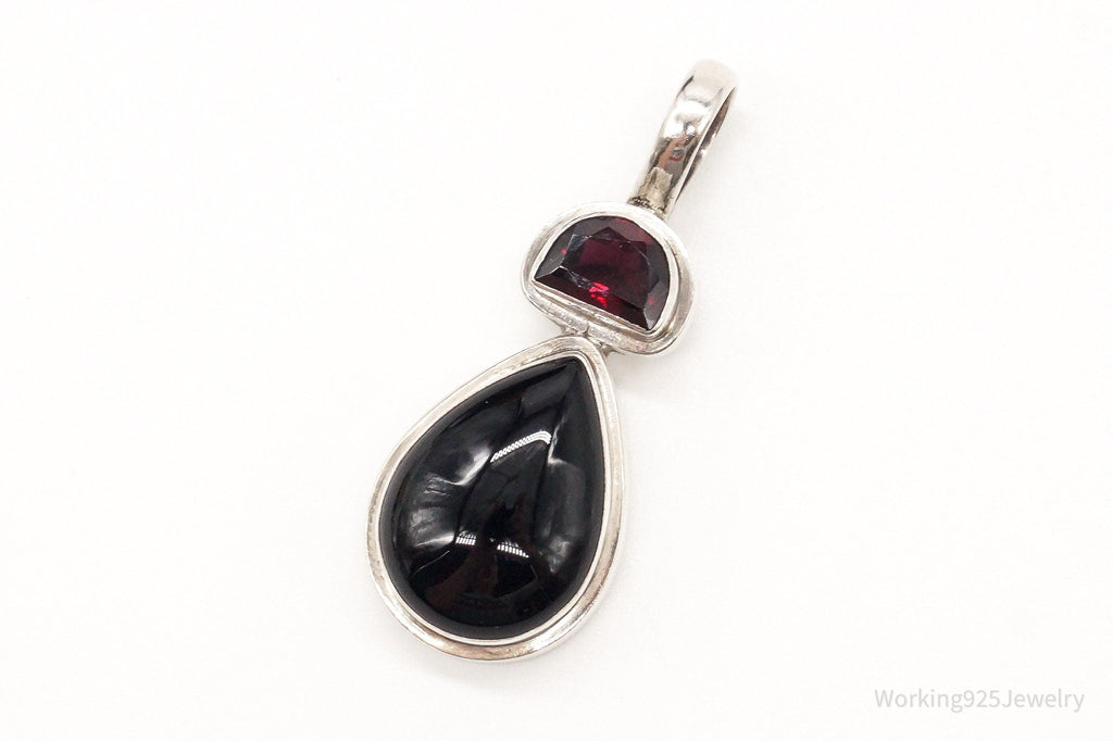 Large Vintage Black Onyx Garnet Sterling Silver Pendant | Jewelry > Necklaces > Pendants | Wiccan Center