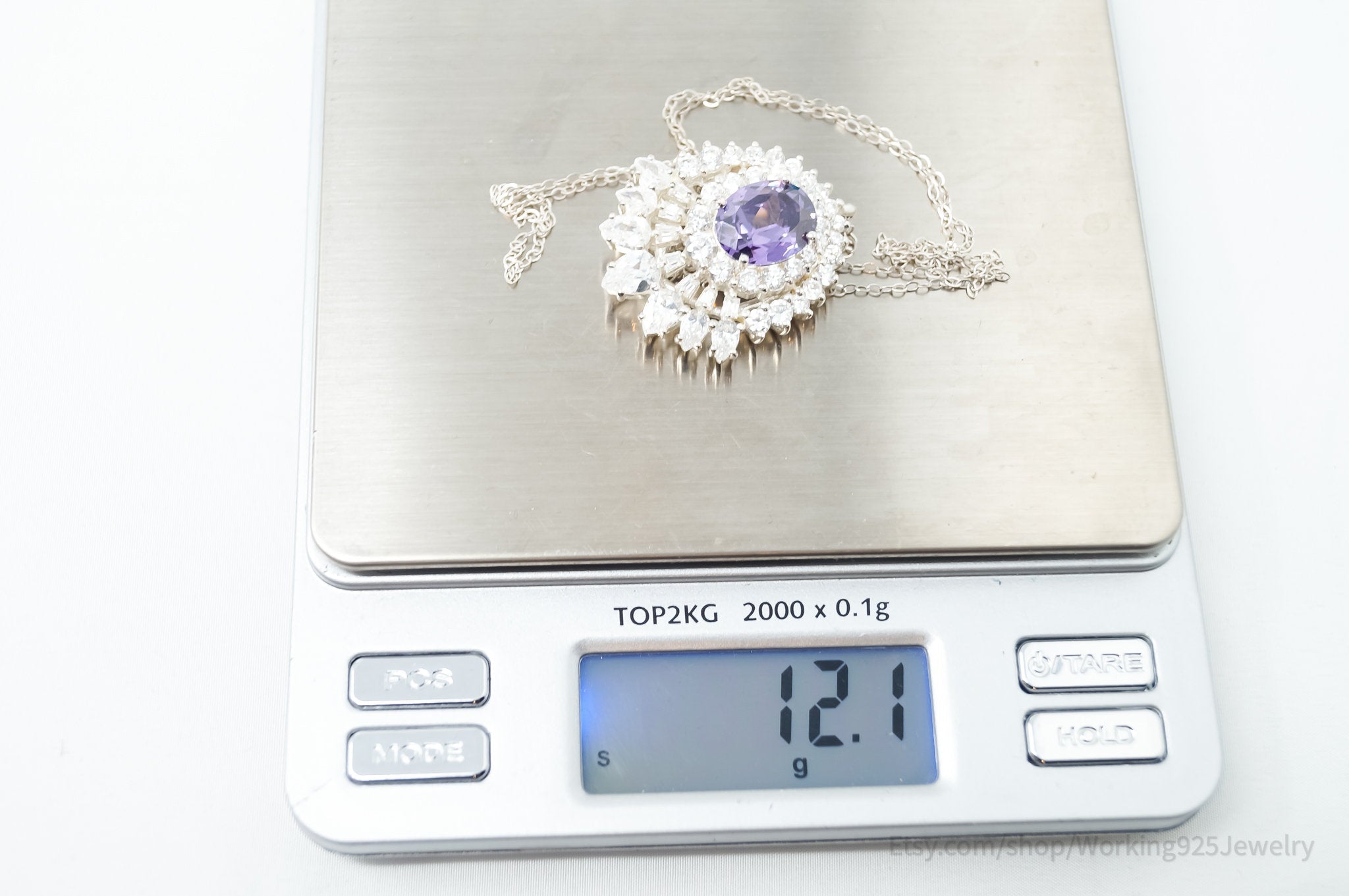 Vintage Amethyst CZ Art Deco Sterling Silver Long Chain Necklace | Jewelry > Necklaces > Pendants | Wiccan Center