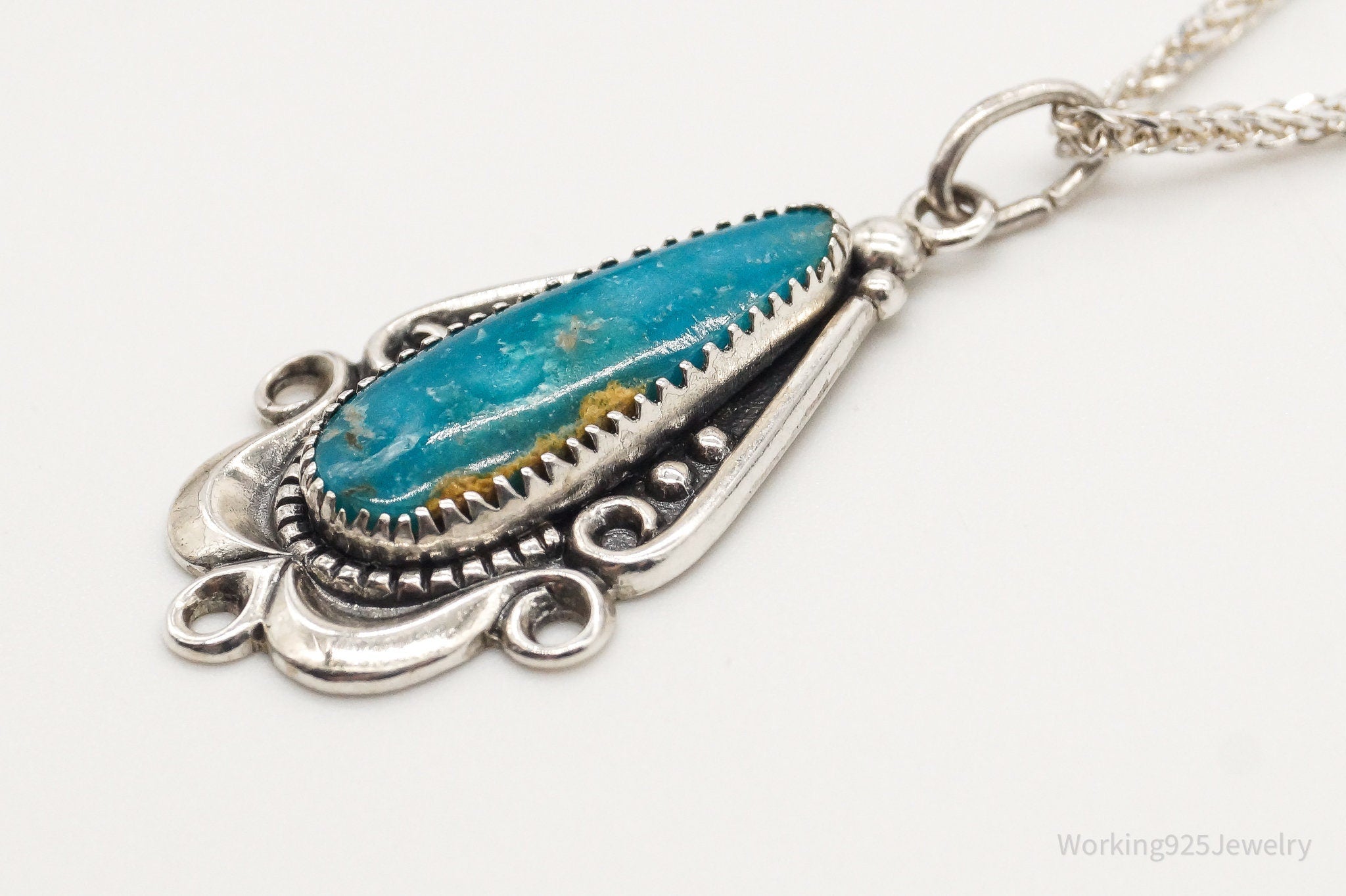 Vintage Native American Bell Trading Post Turquoise Sterling Silver Necklace | Jewelry > Necklaces > Pendants | Wiccan Center
