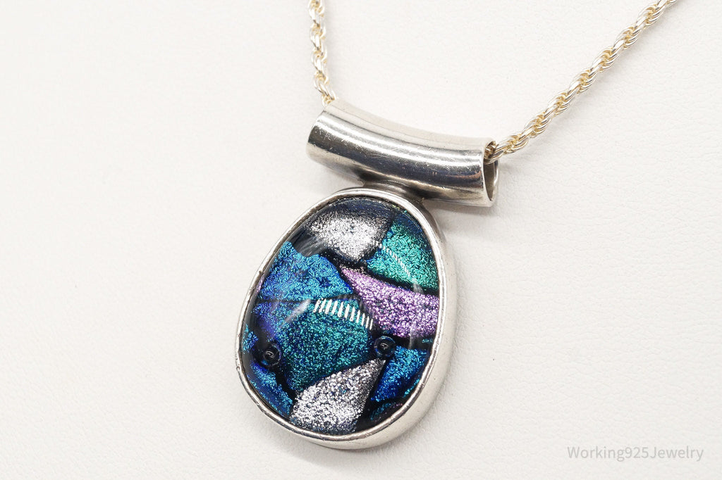 Vintage Large Dichroic Glass Sterling Silver Necklace | Jewelry > Necklaces > Pendants | Wiccan Center